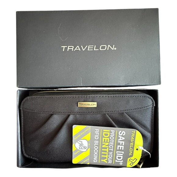 NEW IN BOX Travelon Black Safe ID RFID Blocking Zippered Wallet Wristlet - Picture 10 of 10